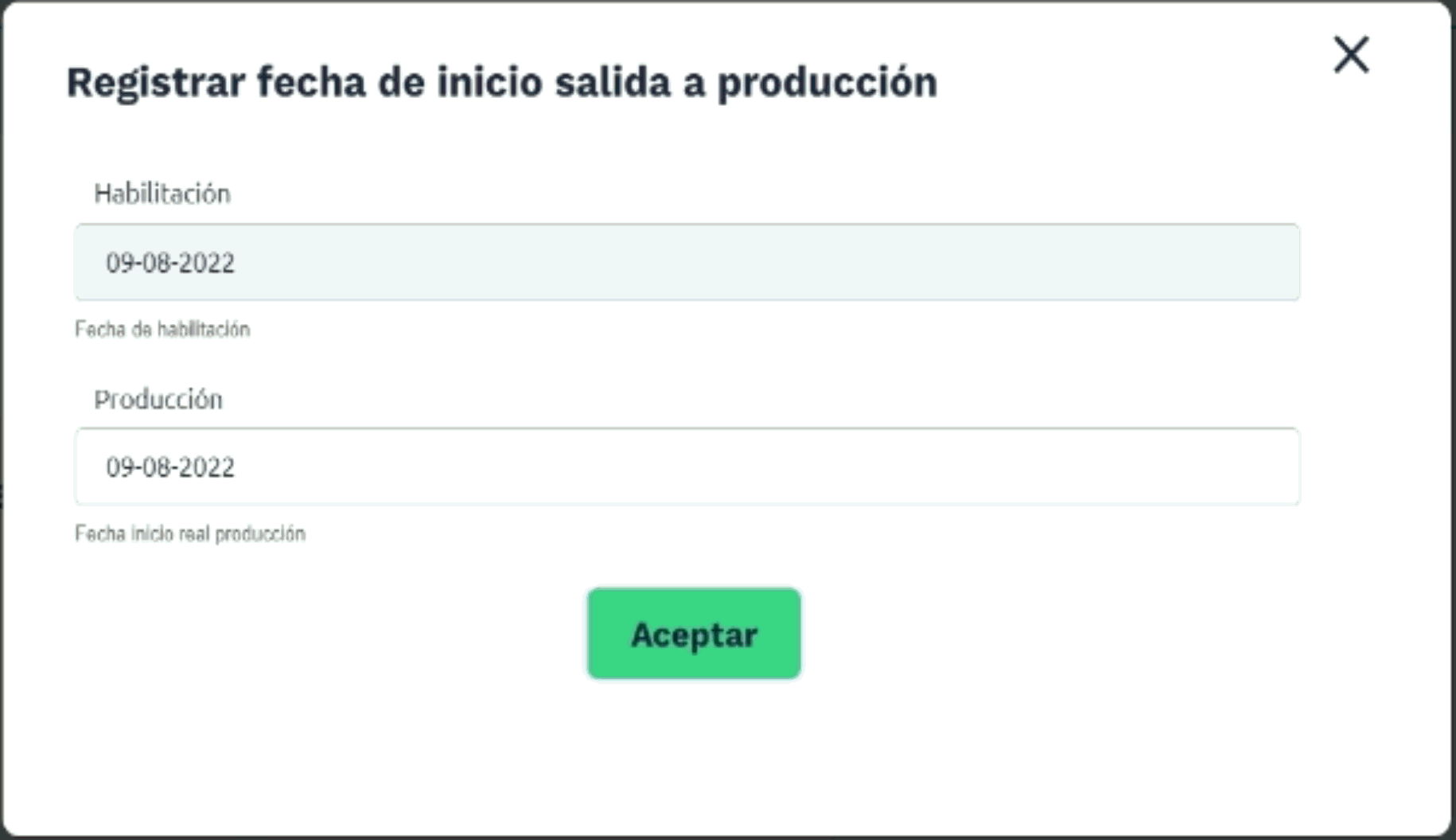 Fecha de inicio real a producción